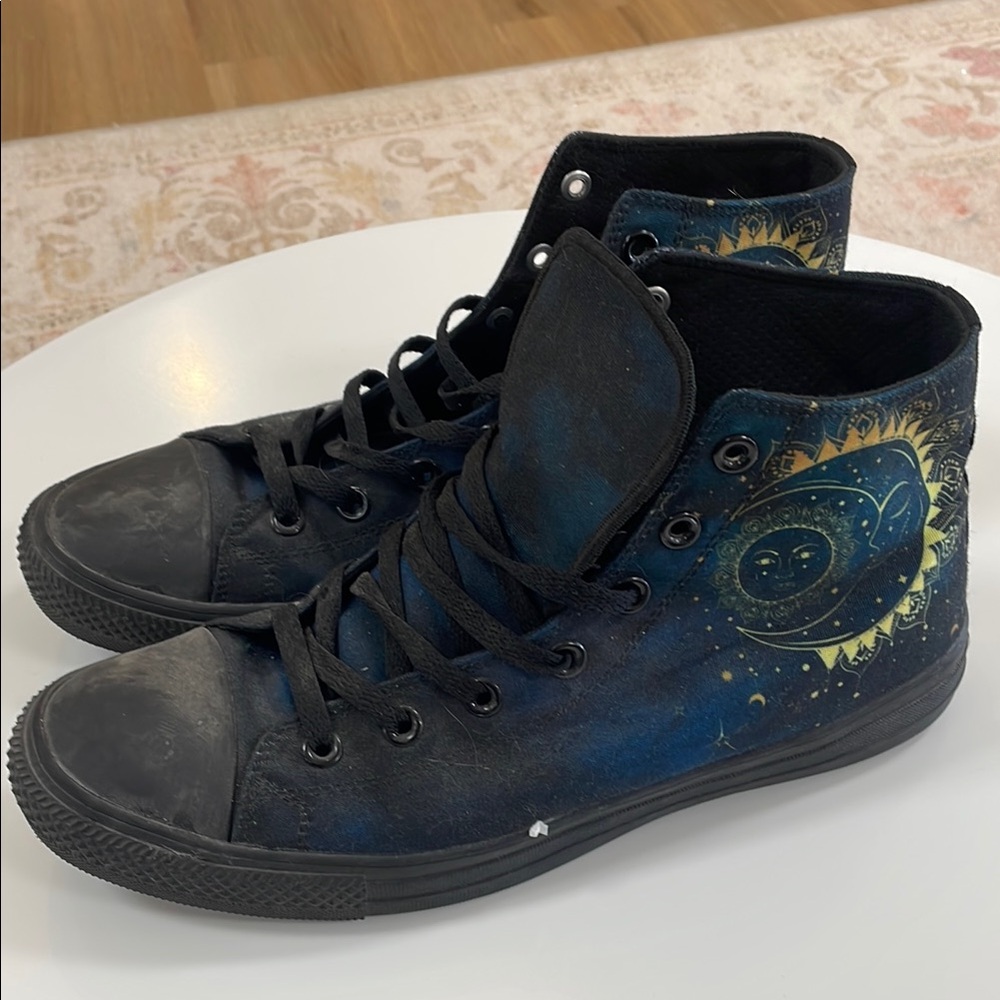 Men's High-Top Sneakers in Navy with Sun & Moon Graphic